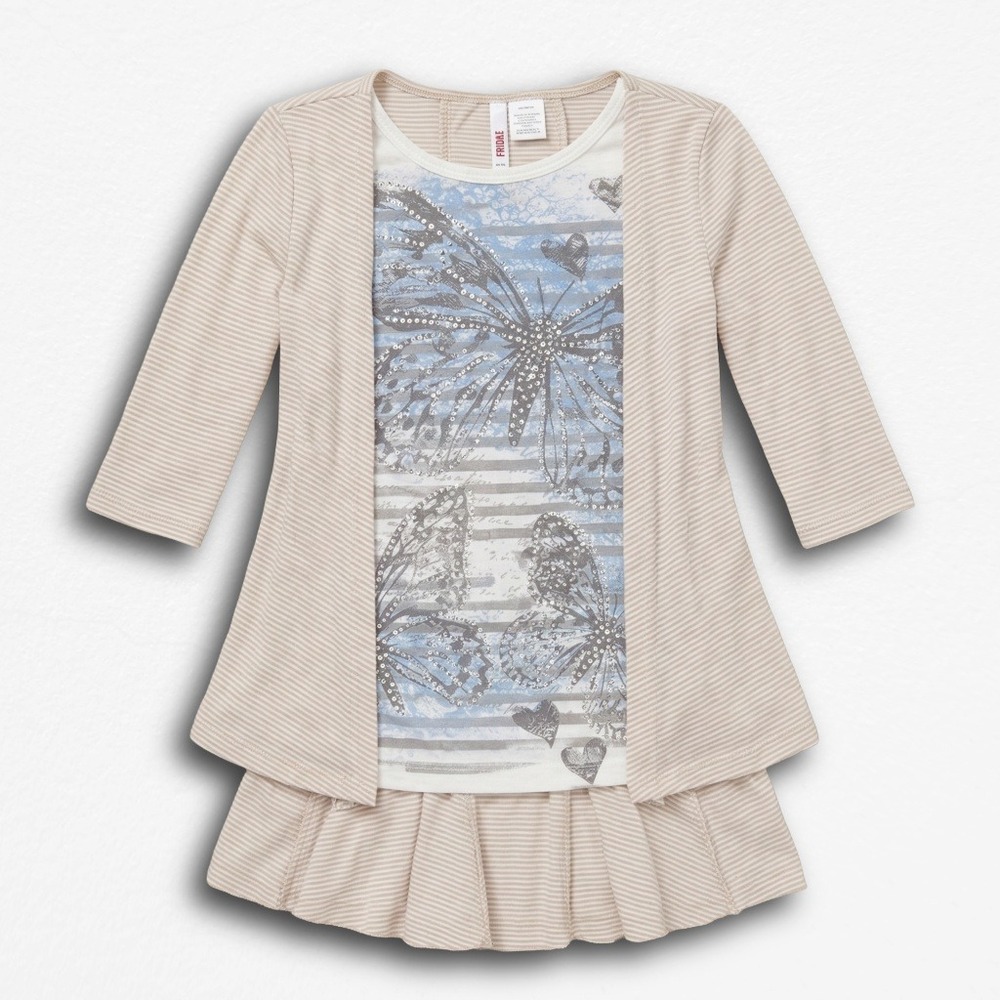 Bongo Y2K Butterfly Graphic Layered Top Cardigan Tan Blue Juniors Small